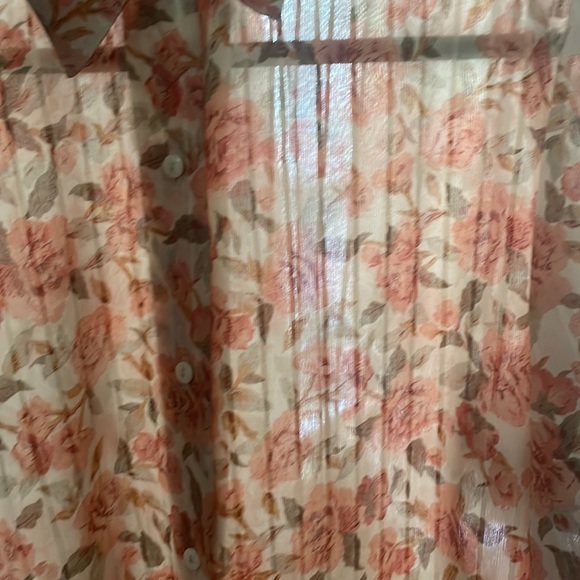 Vintage chiffon pink rose long sleeve button down shirt - Picture 4 of 8